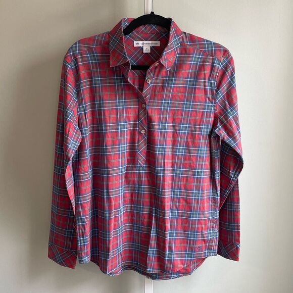Southern Tide Red Plaid Half Button Down Shirt - Picture 1 of 3
